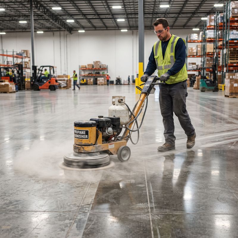 High-gloss burnished commercial floor in a large retail environment