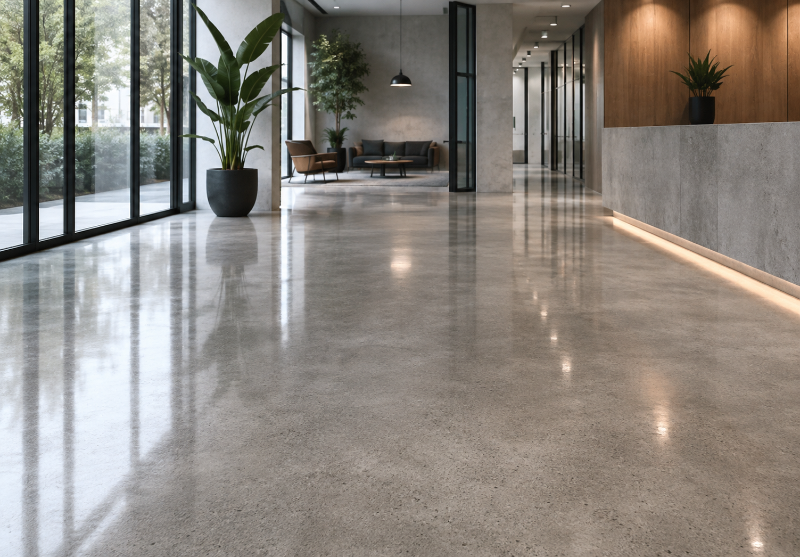 Illustrative polished commercial concrete floor finish