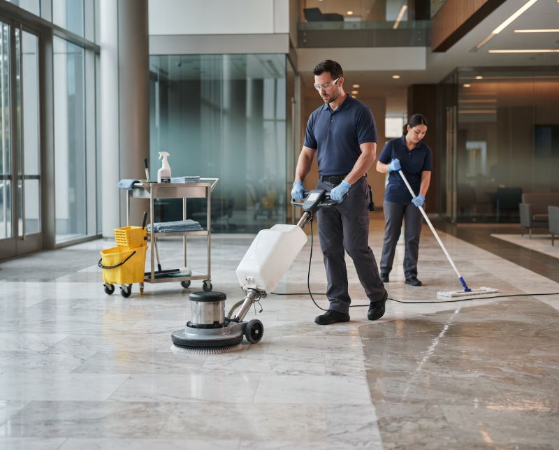 Auto-scrubber cleaning a large commercial floor